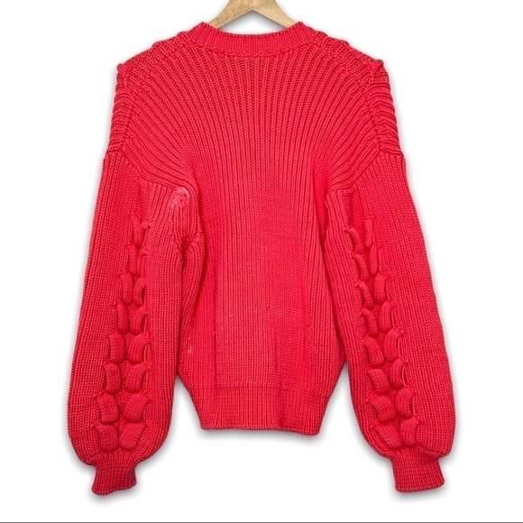 IRO Oversized Chunky Cable Knit Puffed Balloon Sleeve Ribbed V-Neck Sweater XL - Picture 5 of 10